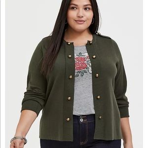 OLIVE GREEN SWEATER-KNIT MILITARY JACKET